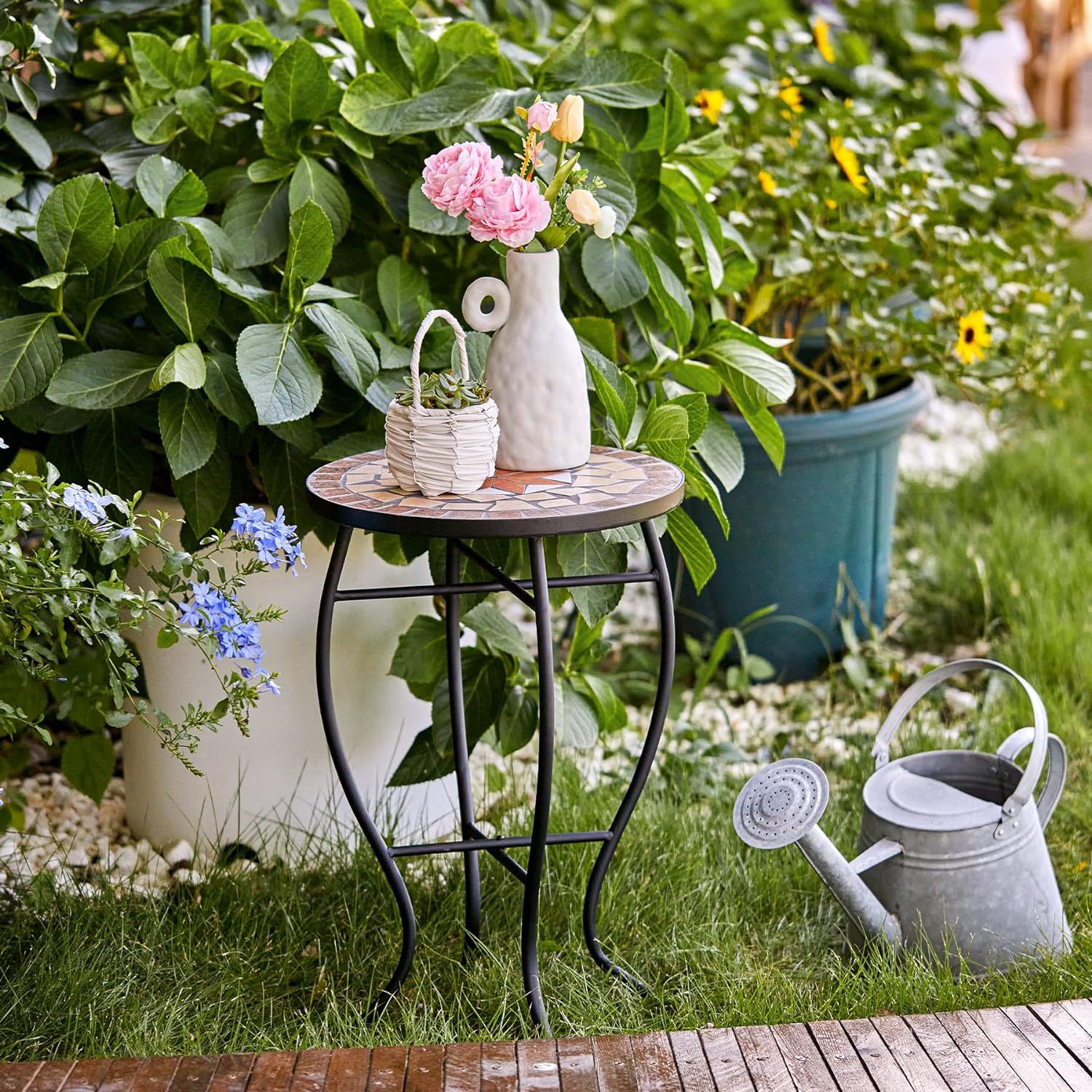 跨境热销八角星图案铁配马赛克花架，室内外阳台花园小桌子