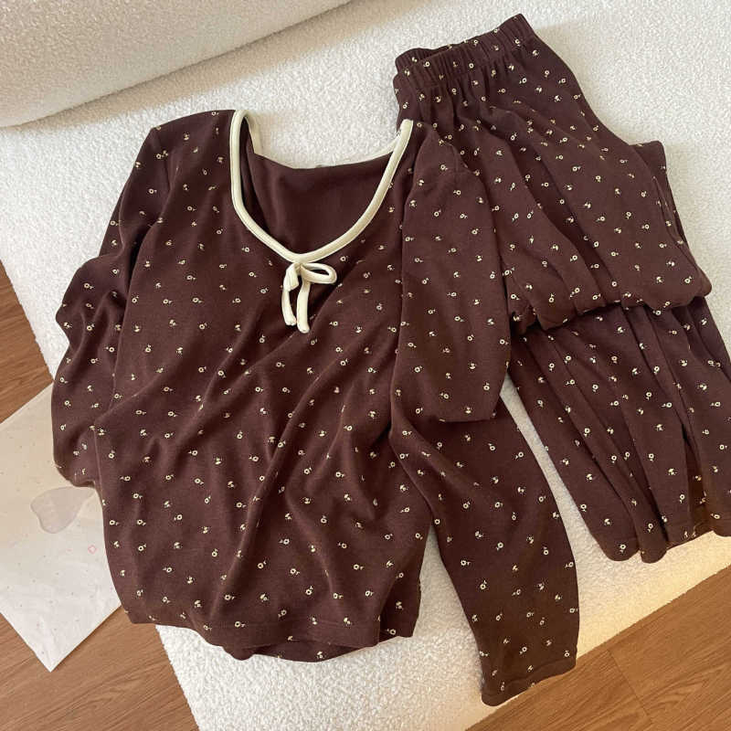秋冬季美拉德带胸垫睡衣女款2025年新款韩版少女甜美家居服套装|undefined