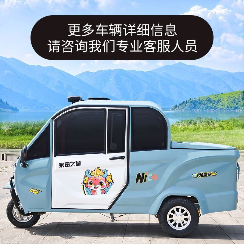 电动三轮皮卡车全封闭国标女士小型家用接送娃代步电瓶车可上牌|undefined