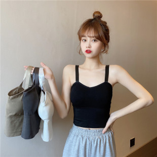 Threaded Underwear Women's Chest Wrapping Beautiful Back Wide Shoulder Camisole Women's Vest with Chest Pad Inside and Outside Wear Anti-running Light Tube Top without Steel Ring
