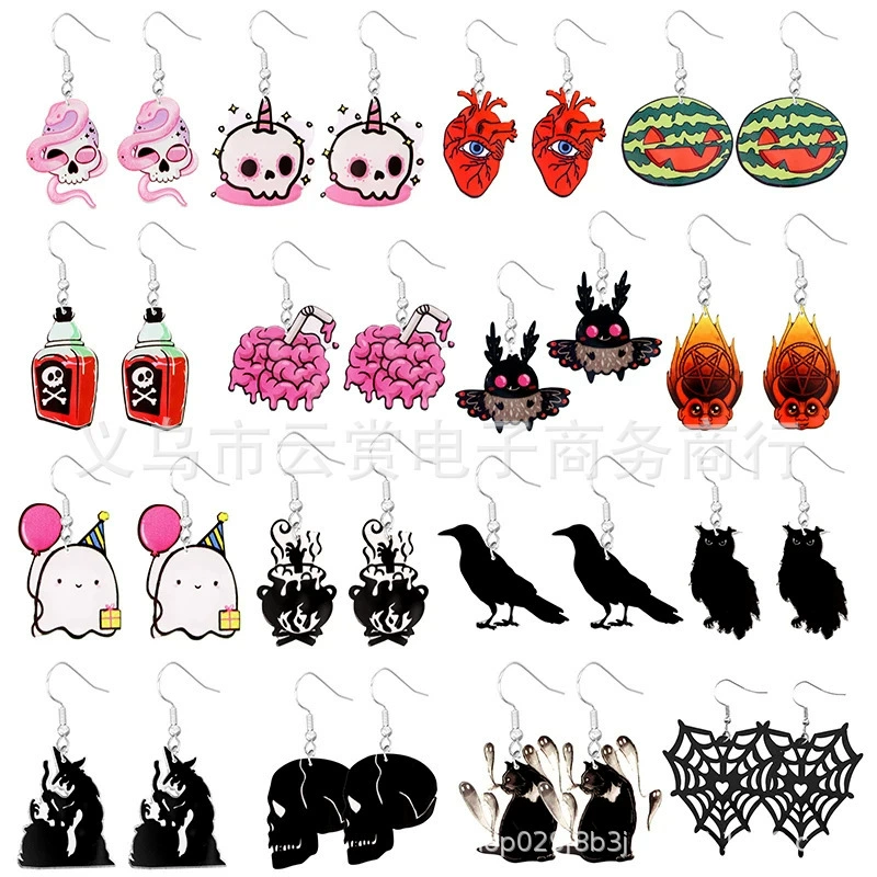 Трансграничные новые акриловые плоские черепа дьявола цветные женские серьги вечеринка фестиваль модных украшений