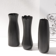 蜀門黑色陶瓷創意陶瓷花瓶日式禪意裝飾乾花桌麵茶道客廳插花擺件