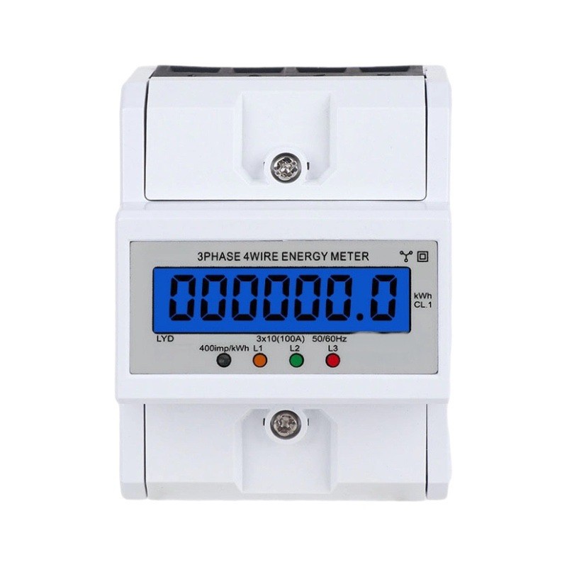 Medidor de corriente trifásico de cuatro hilos 4P retroiluminación 380V tipo riel guía medidor de energía eléctrica pantalla digital versión en inglés medidor eléctrico procesable en stock