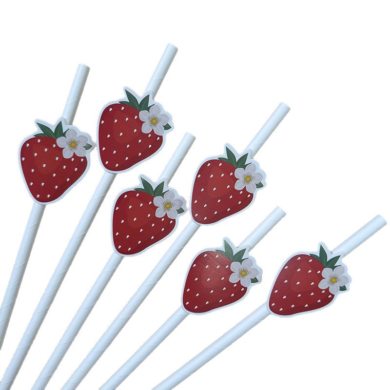 Frutas spot transfronterizas tarjeta de fresa paja desechable de grado alimenticio postre decoración papel paja