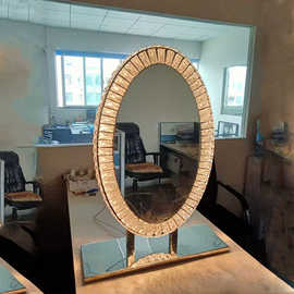 工厂不锈钢水晶镜高档别墅装饰LED梳妆镜台式化妆镜外贸酒店挂镜