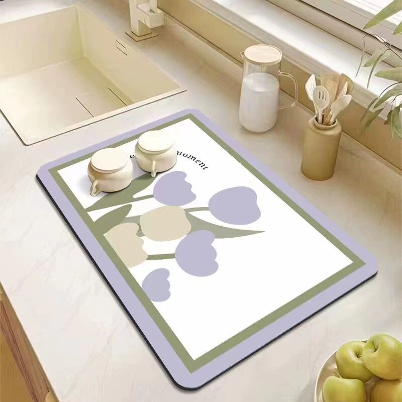 Alfombra de drenaje para cocina o baño, tejido absorbente, base antideslizante y superficie de goma suave