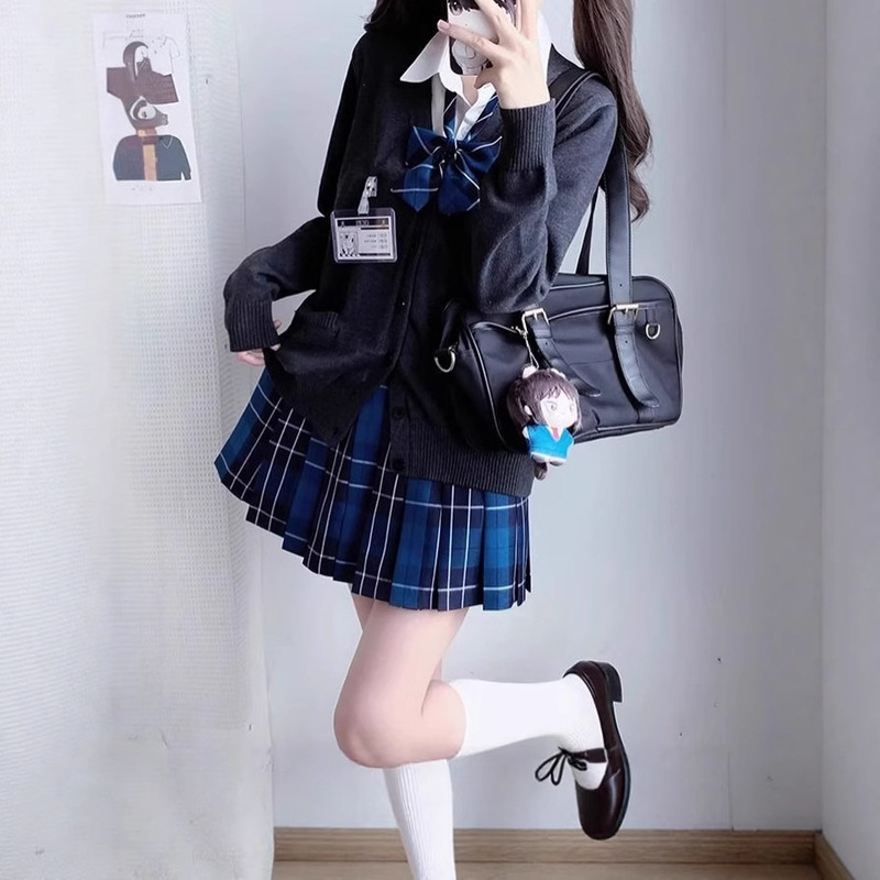 Original Genuine Jk Uniform Full Set of Preppy Style Loose and Versatile Sweater Cardigan Long-Sleeved Shirt Plaid Skirt Student Suit