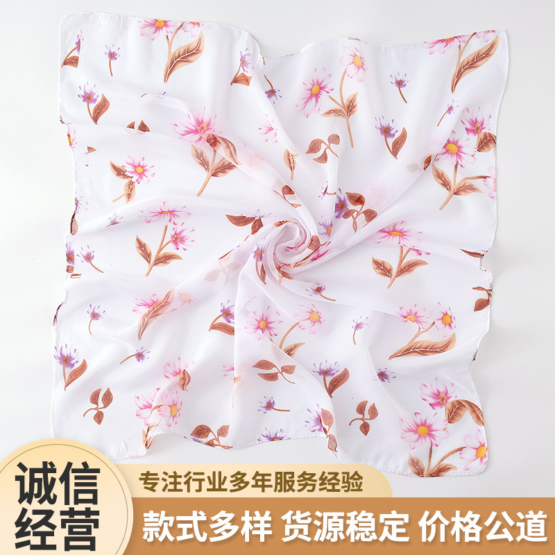 新款碎花中方巾女士百搭丝巾轻薄职业装饰领巾出游披肩围巾批发 服饰配件、饰品厂家批发实拍图