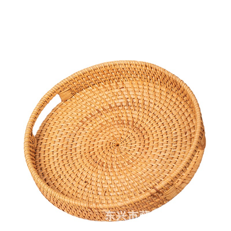 Vietnam tejido a mano de ratán paja bandeja de frutas cesta de frutas bandeja de té mango redondo creativo cesta de almacenamiento sala de estar
