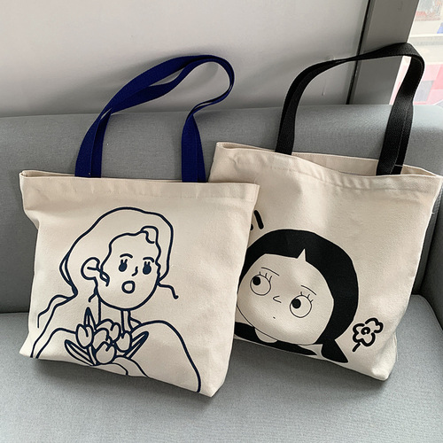 Korean version large capacity lazy style ins portable shoulder bag shopping bag simple literary and cute canvas bag school bag for women