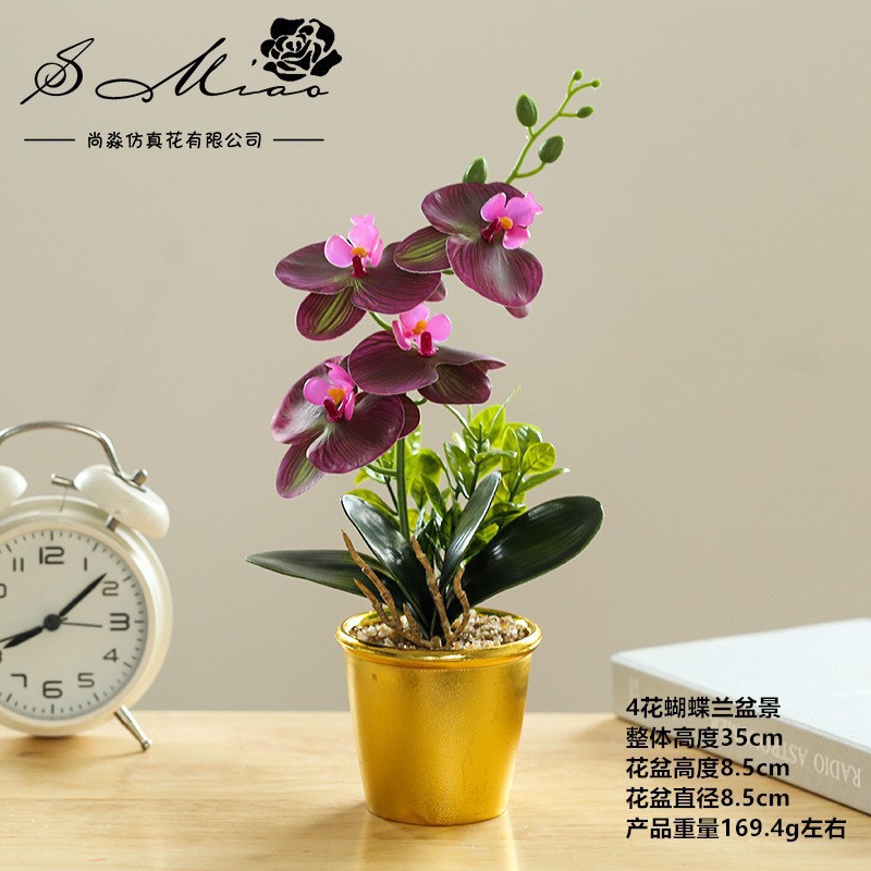 Orquídea de mariposa de tres cabezas de flores falsas bonsai estilo nórdico decoración interior flores artificiales imitación de maceta image 4