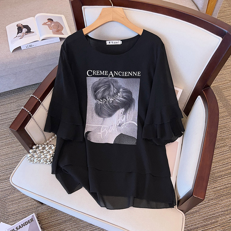 Bust 150 summer new product 300 catties large size women's clothing fat mm plus fat plus loose T-shirt one piece 1-1