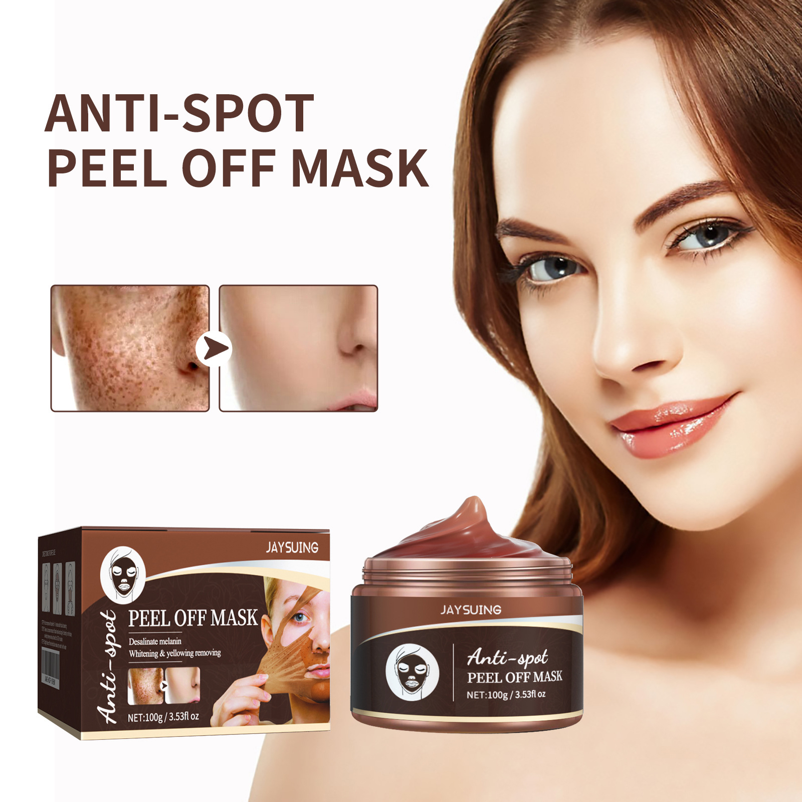 Jaysuing Peel-Off Mask, Hydrating, Moisturizing, Firming, Brightening, and Lightening of Skin, Removing Spots and Fading Chloasma and Pigmentation