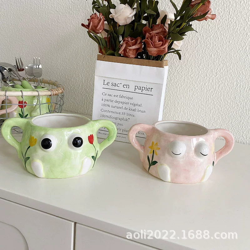 INS Creative Girl Heart Hand -painted Frog Cup Cute Cartoon Breakfast Milk Cup Home Drinking Water Ceramic Cup