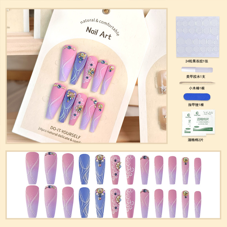 Puntas de uñas postizas de moda europeas y americanas, nuevas pegatinas de uñas postizas para comercio exterior, 24 piezas de uñas postizas hechas a mano.