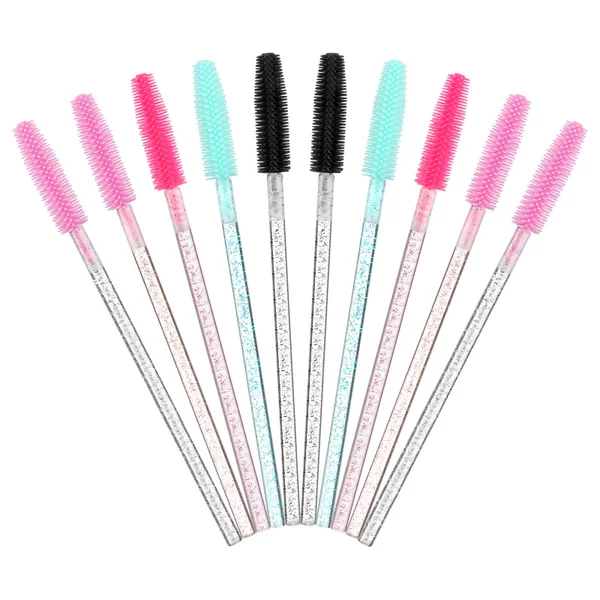 Wholesale Silicone Crystal Rod Eyelash Brushes, Disposable Silicone Brushes, Portable 50-Piece Bagged Convenient Eyelash Combs