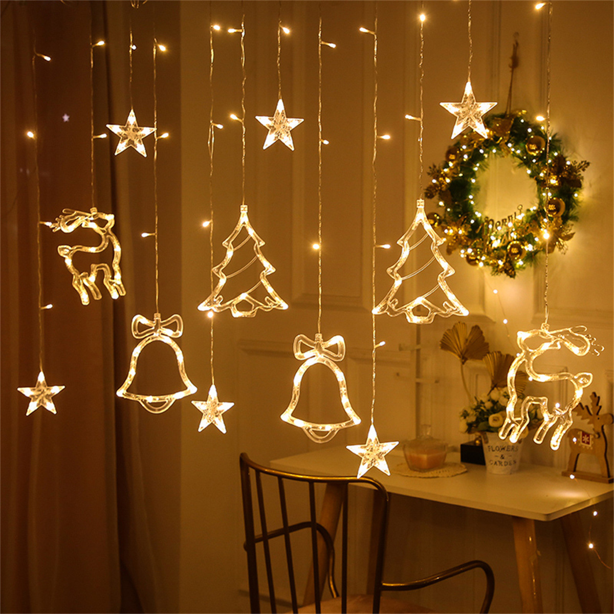 Luz de cortina de Navidad solar estrella luz de la luna deseando bola luz de color Cadena de luz intermitente Internet celebridad decoración de la habitación chica corazón