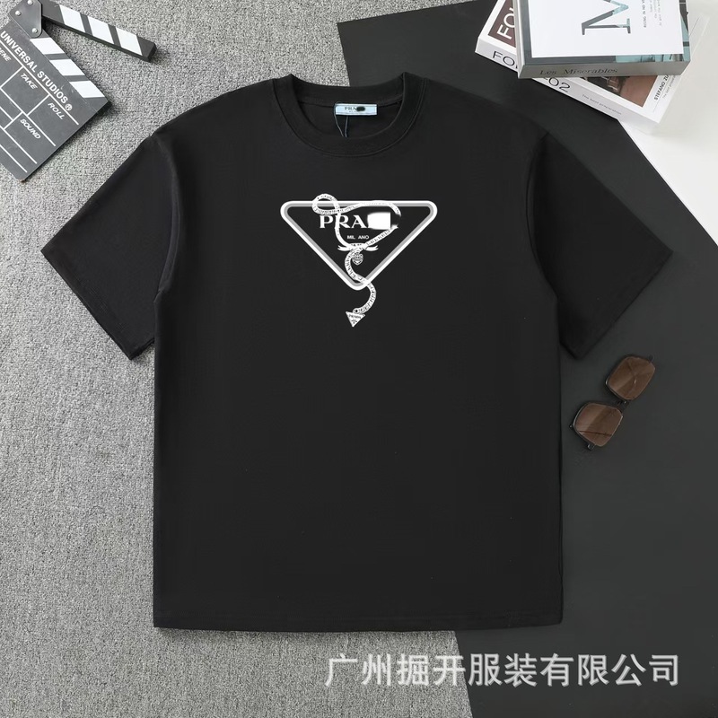 クロスボーダー 2025 夏のトレンドブランド P ファミリー新レタープリントラウンドネック Tシャツカジュアルファッショントレンド半袖男性と女性|undefined