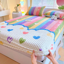 加厚豆豆绒床笠提花冬季保暖绒加厚席梦思保护套棕垫套子床上用品
