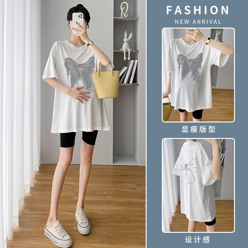 Pregnant Women's Suit Summer Casual Loose Short-sleeved Top Large Size Internet-famous New Arrival Printed T-shirt Belly-supporting Shorts