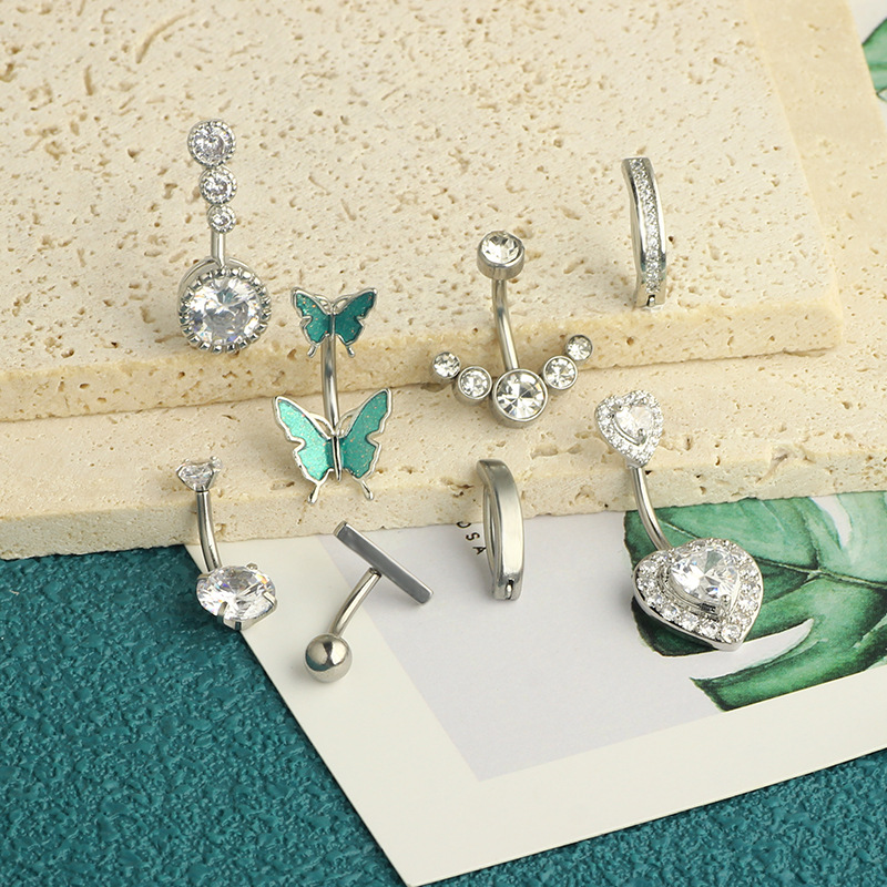 8-Piece Rose Gold CZ Navel Ring Set Stainless Steel Body Piercing Jewelry Navel Belly Button Rings detail image 11