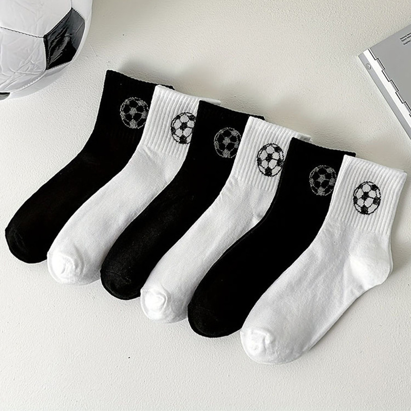 Zhuji Mid-Calf Socks for Women Wholesale Football Student Socks Breathable Sweat-Absorbent Spring and Summer Black and White Men's Sports Socks