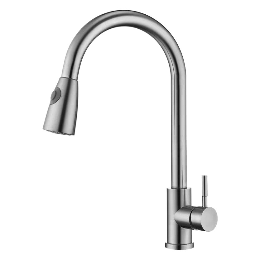 Pull-out type vegetable basin faucet 304 stainless steel thickened brushed kitchen double-out hot and cold vegetable basin sink faucet