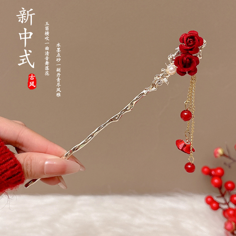 Nuevo estilo chino rojo flange U pinzas de cabello para mujeres otoño invierno de alto nivel pinzas de cabello estilo antiguo pinzas de ropa de estilo chino pinzas de Año Nuevo tocado