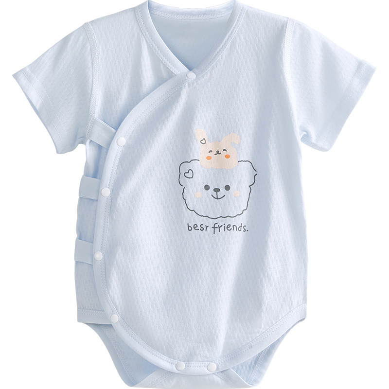Ropa de bebé de una pieza, ropa de verano para recién nacidos, mampara delgada para hombres y mujeres, ropa de pedo triangular de manga corta de algodón puro, ropa de verano para bebés