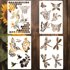 昆虫蜻蜓蜜蜂蝴蝶蜂鸟等图案镂空模板创意绘画模板套装画画模板
