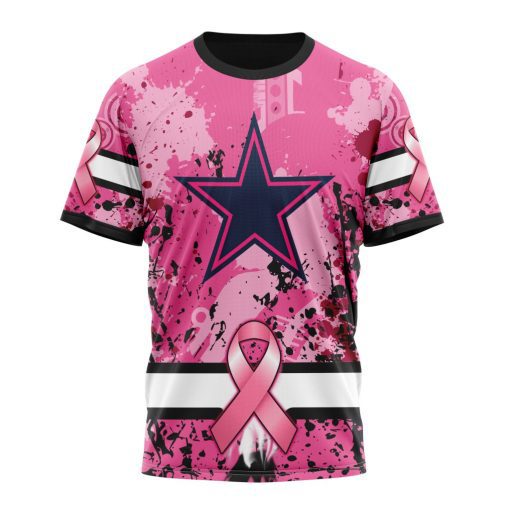 NFL Dallas Denim Pink Ribbon Print Multi-size Short-sleeved Shirt Trendyy Top New Style Printed with Pictures