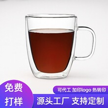 跨境双层耐热玻璃咖啡杯隔热玻璃杯加厚透明茶杯果汁杯带把马克杯