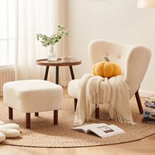 日式北欧单人沙发羊羔绒客厅阳台休闲躺椅设计奶油风懒人侘寂家具