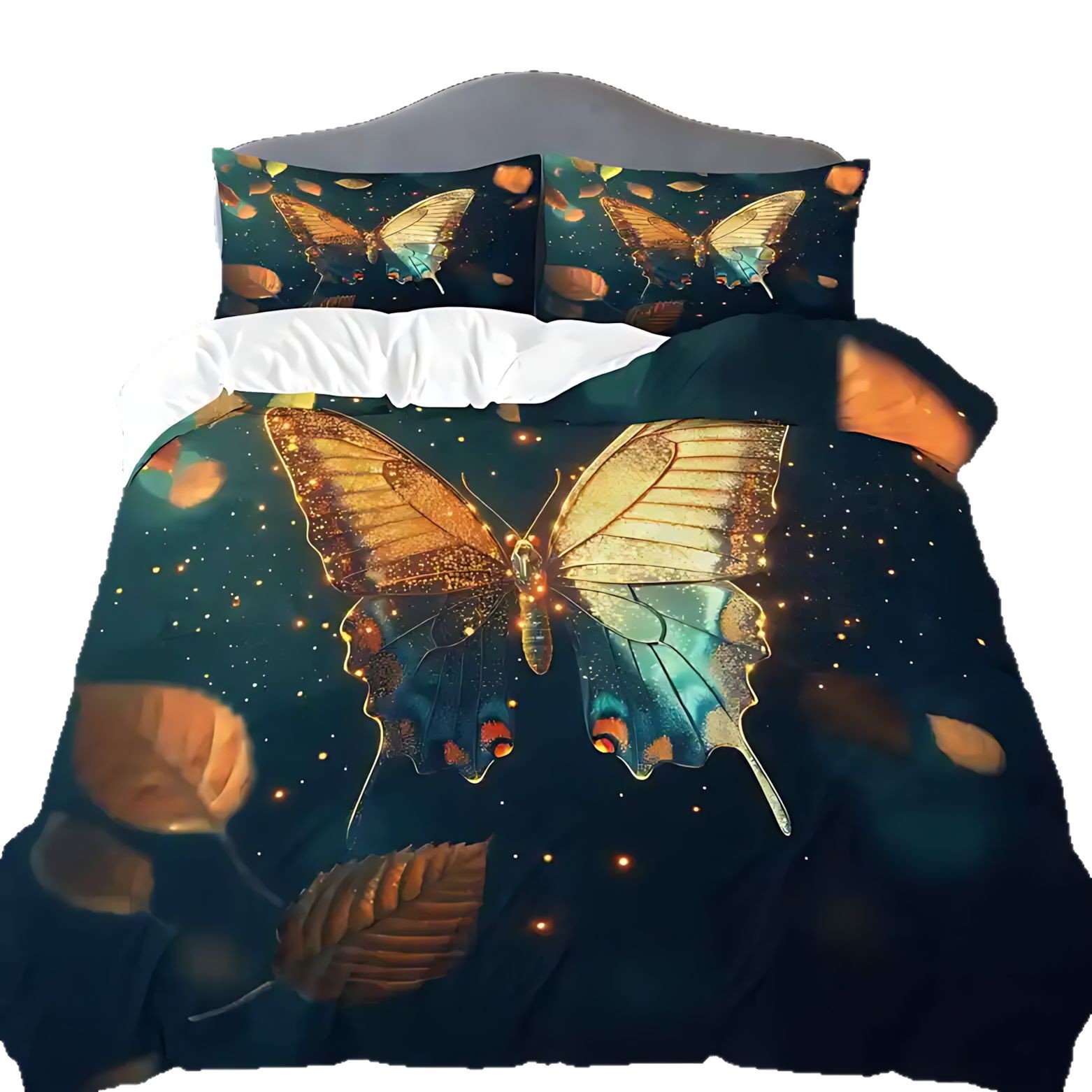 TEMU / JIT transfronterizo verde oscuro mariposa 3D molido impresión digital colcha suave set de almohada exclusivo transfronterizo