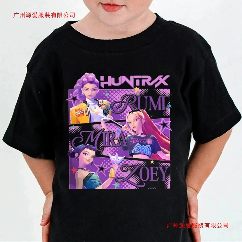 Детская футболка 2025 Fun Huntrix Kpop Demon Hunter футболка для мальчиков и девочек, подарок фанатам летом