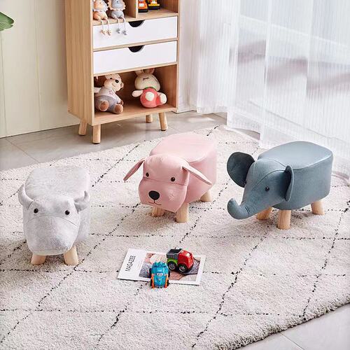Adorable cartoon animal-themed tech fabric small stool, shoe-changing stool, children's stool, small stool, sofa advertising low stool, solid wood stool