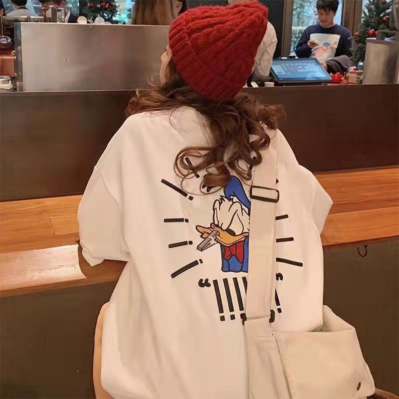 孕婦裝卡通印花特大碼寬鬆顯瘦遮肚唐老鴨純棉t恤夏季款孕婦上衣