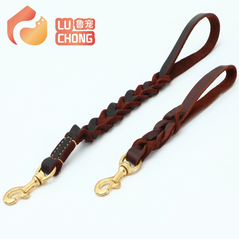 Трансграничный поводок из воловьей кожи, Тканые вручную цветы, средние и большие, для дрессировки собак за городом, короткий одношаговый поводок, поводок для выгула собак оптом