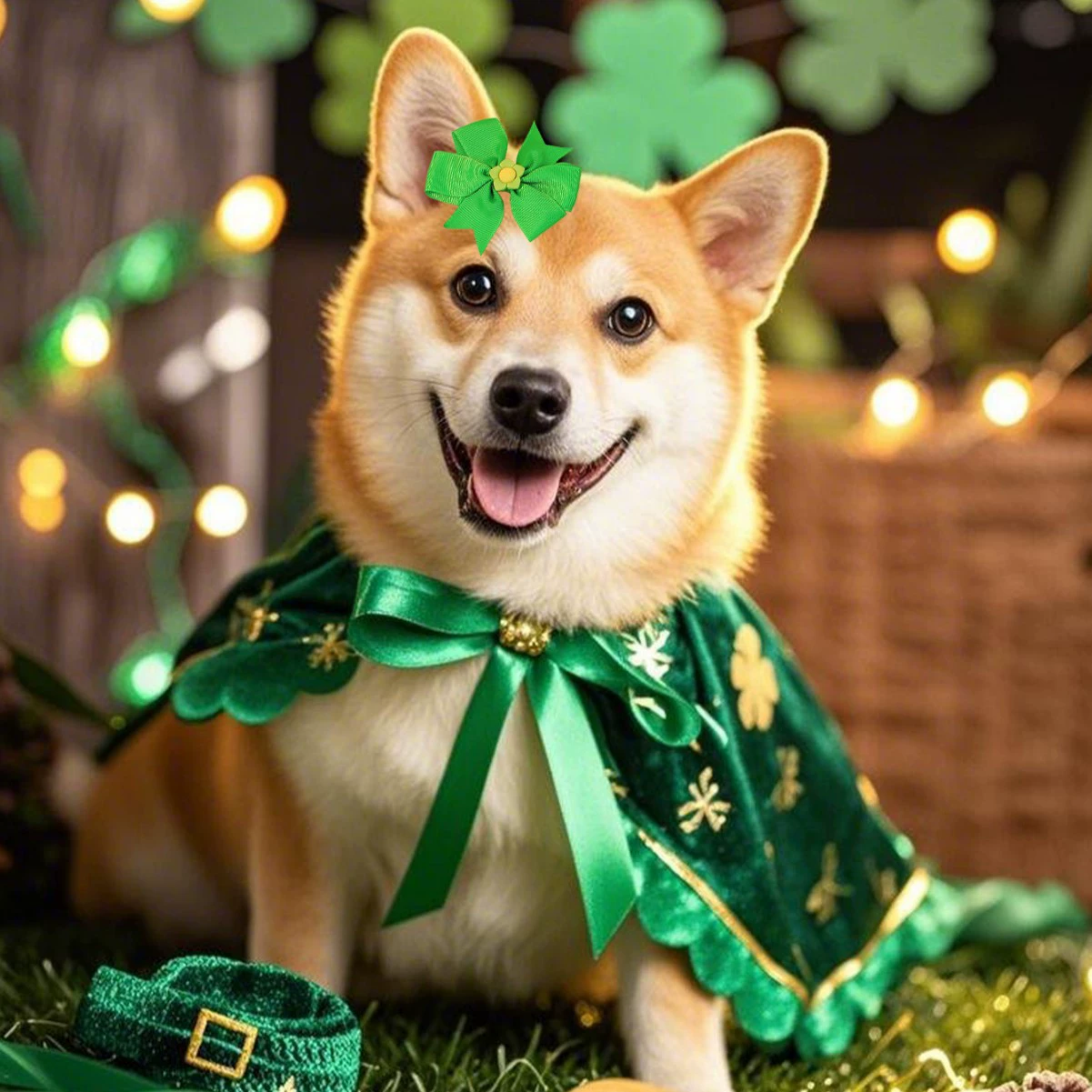 Трансграничная новая минималистская домашняя кошка собака ирландский фестиваль с цветными бантами декоративные заколки для волос шестиугольные узлы маленькие цветочные украшения