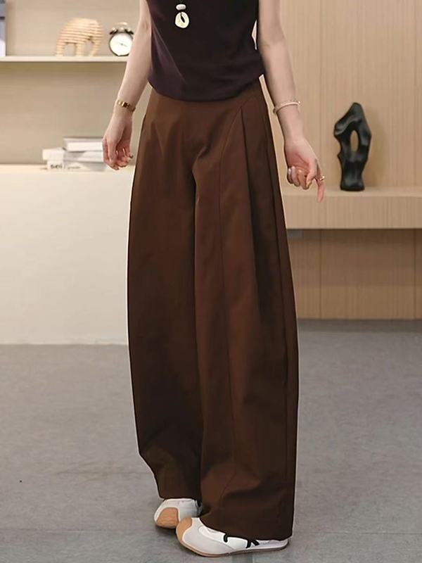 侧压褶阔腿裤女2025年秋季新款高腰百搭显瘦宽松舒适休闲贝斯裤子|undefined