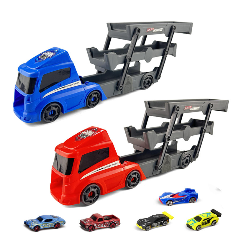 국경 간 수출 변형 배출 자동차 어린이 장난감 폴딩 트랙 슬라이딩 스토리지 컨테이너 트럭 운송업자 남성 세트