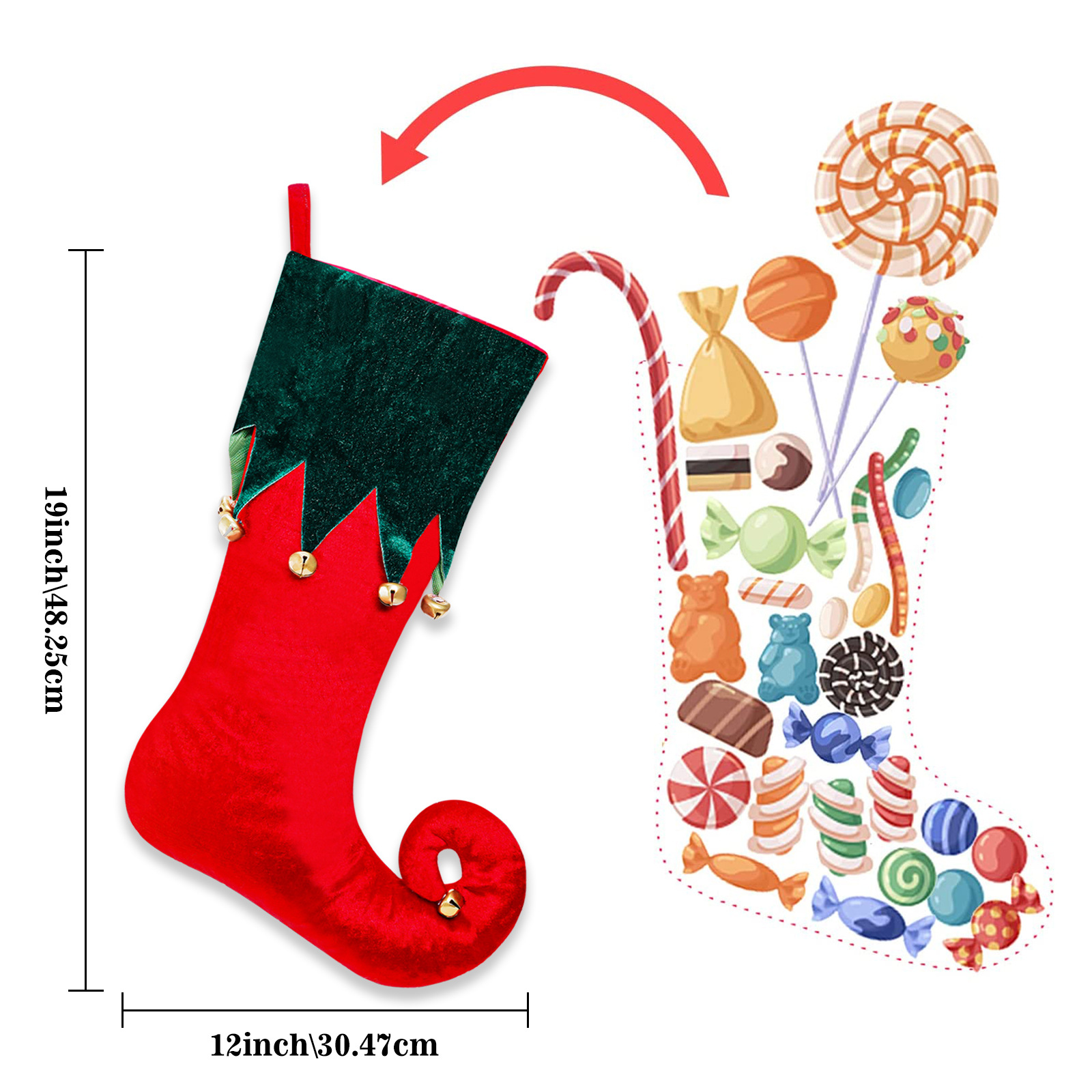 Cross-border nuevo terciopelo calcetines de Navidad elfo Garter Bell decoraciones de Navidad calcetines de Navidad bolsa de regalo colgante