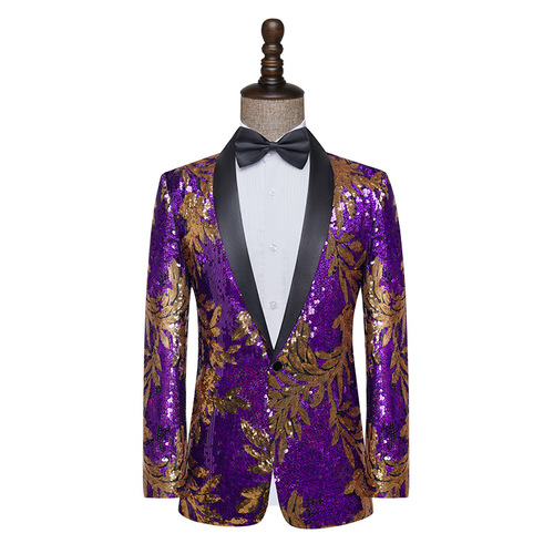 Green purple Sequined jazz dance blazers men bar singer host band performance coats groom's  chorus stage long sleeve cultivate dress suit for man