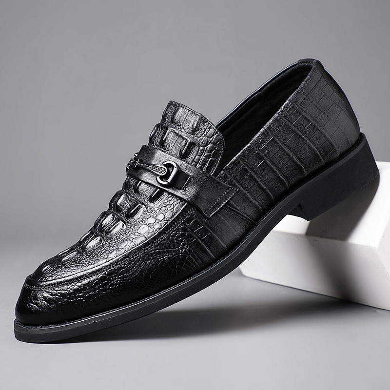 Primera capa de piel de vaca de los hombres zapatos de cuero casuales de negocios de cuero genuino cocodrilo Caballero señaló zapatos de los hombres británicos de una sola capa zapatos image 7