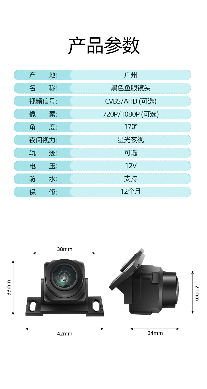 Panoramic Front Three Cut Rear View Camera AHD1080P Backup Camera