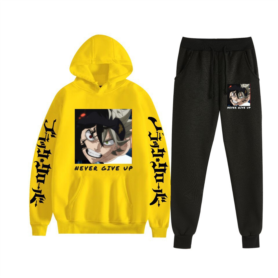 Traje de suéter con capucha suelto de dos piezas de trébol de cuatro hojas negro para hombres y mujeres con estampado de letras nuevas transfronterizas