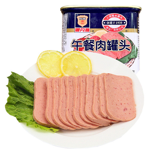 梅林午餐肉罐头火腿猪肉340g方便面火锅泡面伴侣整箱批发肉罐头