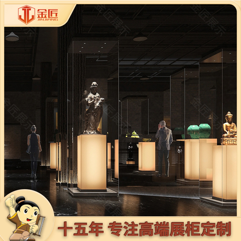 博物馆玻璃展示柜生产厂家弧形玉器展柜设计制作黄金饰品首饰柜台