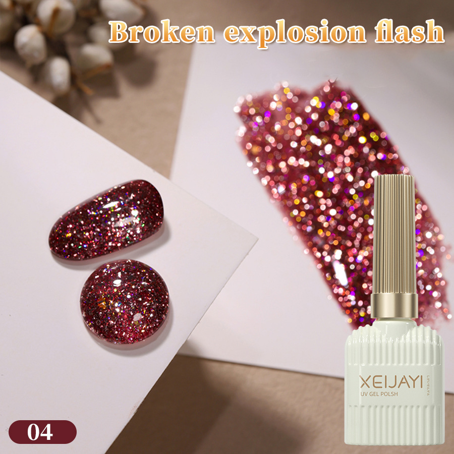 Popular en línea popular manicura Otoño e Invierno Nuevo destello roto teñido dedo oro esmalte de uñas pegamento sólido de larga duración tienda de belleza de uñas dedicado