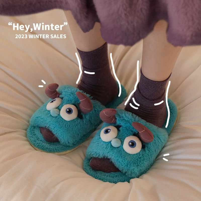 Симпатичные хлопковые тапочки Little Monster, женские домашние Нескользящие открытые тапочки, домашние тапочки с героями мультфильмов, осень и зима